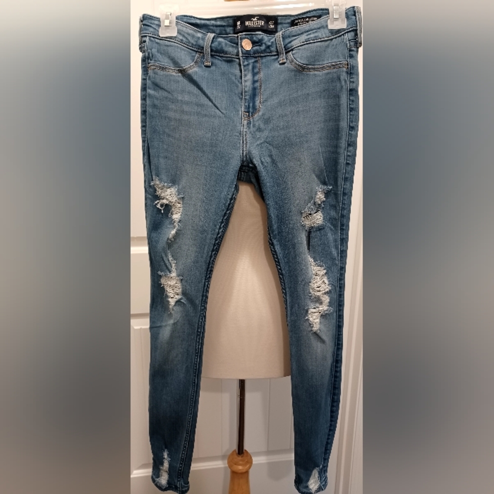 Hollister Blue Distressed Low Rise Jean Leggings Advanced Stretch. Sz 5R #BA02